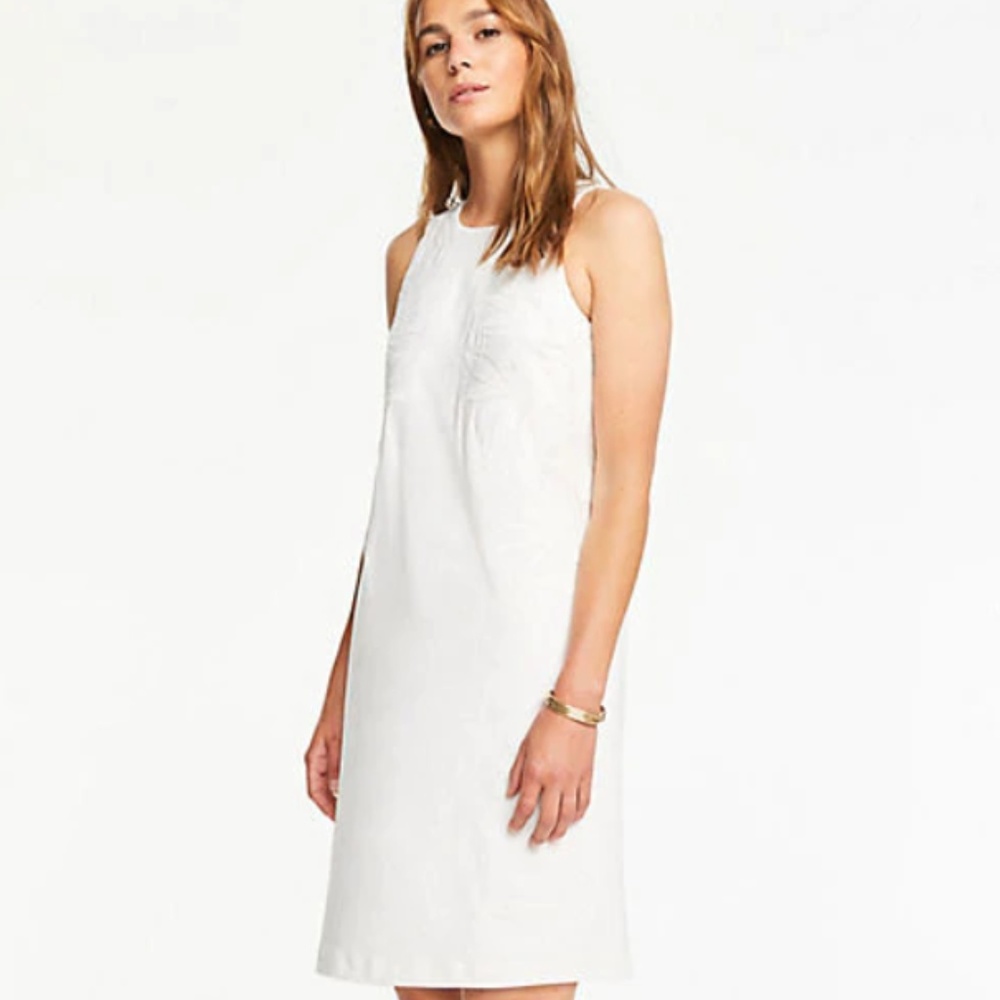 Ann Taylor White Floral Embroidered Dress